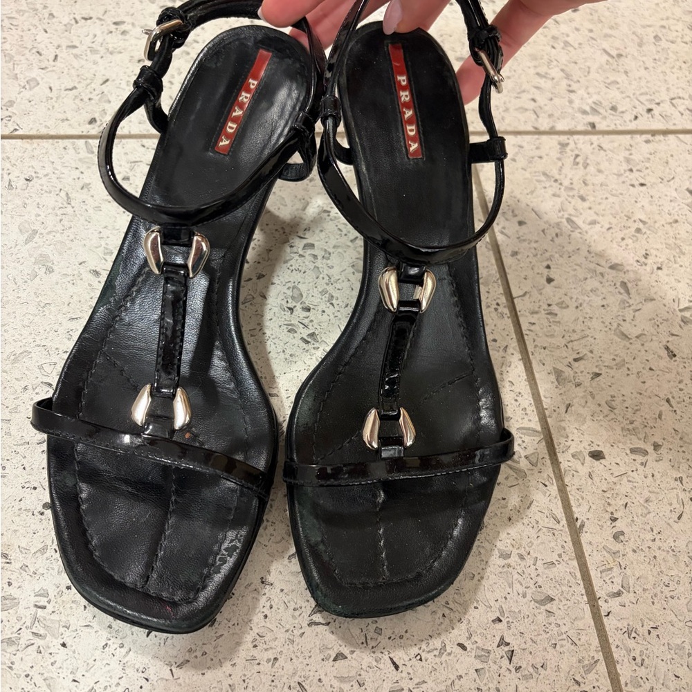 Prada Black Patent Leather Sandals